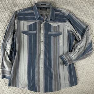 Canyon Guide Outfitters Pearl Snap Western Shirt 2XL Blue Gray Striped Long Slv